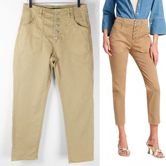 Veronica Beard Arya Pants High Waist Straight Leg Cargo Cotton Tan Size 28 - Picture 1 of 9